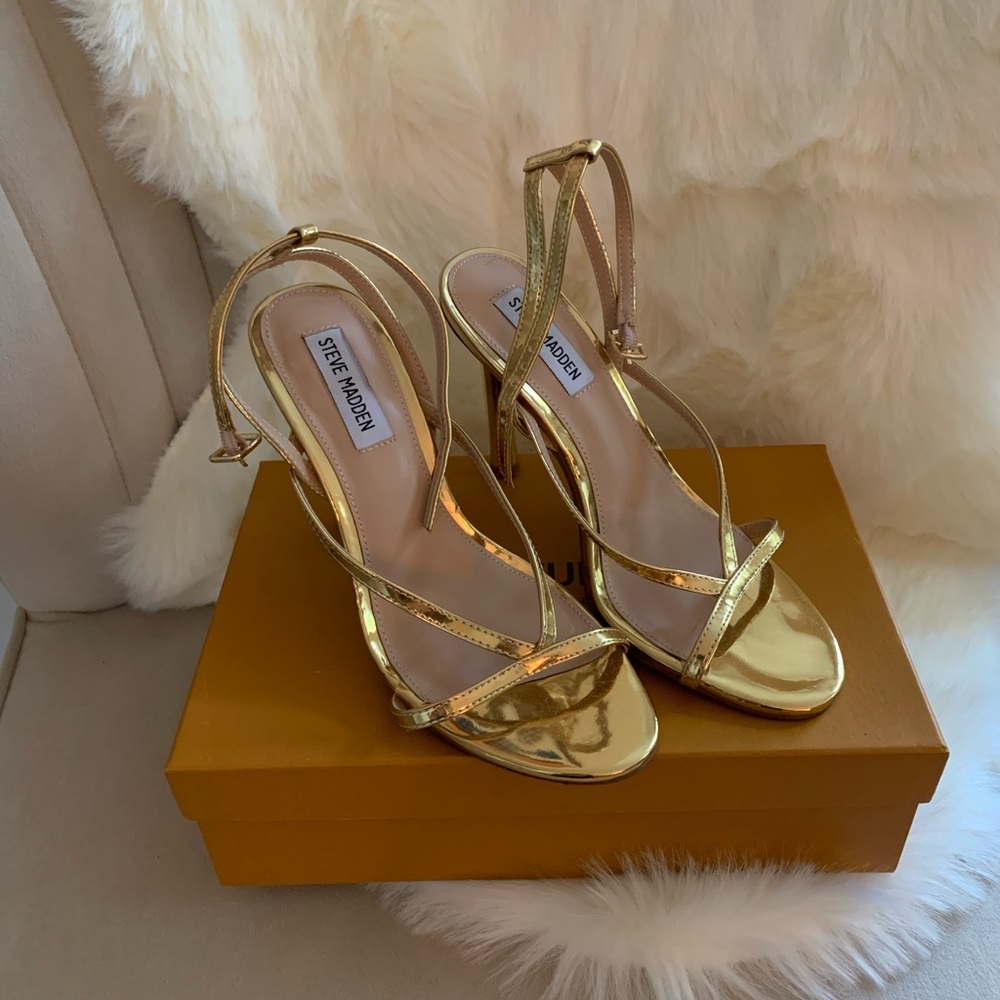 Gold strap heels by Steve Madden